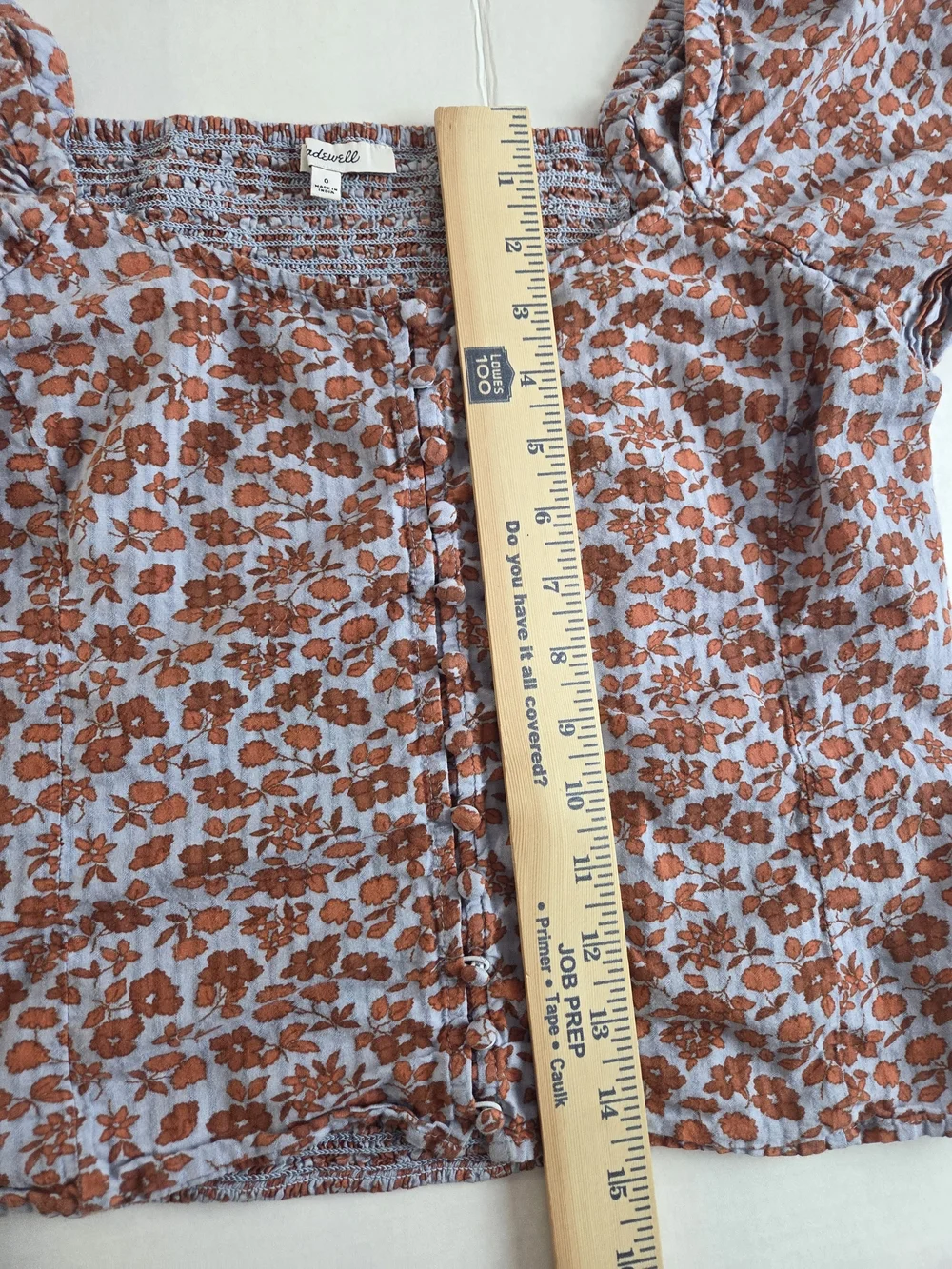 Madewell Rust Floral Square-Neck Puff Sleeve Blouse